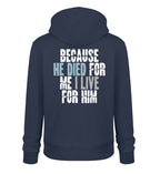BECAUSE HE DIED STREETWEAR HOODIE BACKPRINT Cruiser Hoodie 2.0 ST/ST Shirtee Dunkelblau S 