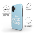 Robuste Handyhülle I am a Child of God in Hellblau mit Produktfeatures, Infografik