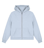 Christlicher Boxcut Zipper I AM A CHILD OF GOD in Pastellblau, Vorderansicht, 70% Bio-Baumwolle