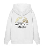 Christlicher Oversized Hoodie CREATOR OF THE UNIVERSE in Weiß, Rückansicht mit Rückenprint, 100% Bio-Baumwolle