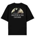 Christliches Oversized Shirt CREATOR OF THE UNIVERSE in Schwarz, Rückansicht mit Rückenprint, 100% Bio-Baumwolle