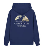 Christlicher Zipper CREATOR OF THE UNIVERSE in Dunkelblau, Rückansicht mit Rückenprint, 85% Bio-Baumwolle