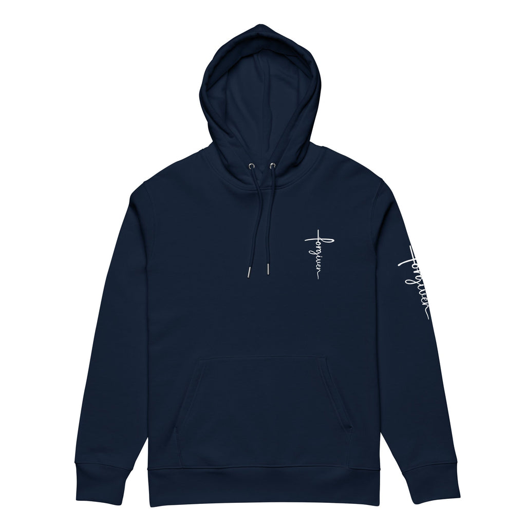 DOUBLE FORGIVEN CROSS HOODIE ARM PRINT NEW CREATION STORE Dunkelblau S 