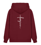 Christlicher Zipper Forgiven in Burgund, Rückansicht mit Rückenprint, 85% Bio-Baumwolle