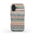 Christliche Handyhülle FAITH in Beige mit Streifen in dusty blue, sage green, coral und floralen Mustern – Vorderseite