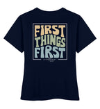 FIRST THINGS FIRST STREETWEAR FRAUEN SHIRT BACKPRINT - Damen Premium Organic Shirt Stella Muser Shirt ST/ST Shirtee French Navy XS 