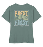 FIRST THINGS FIRST STREETWEAR FRAUEN SHIRT BACKPRINT Stella Muser Shirt ST/ST Shirtee Fjordgrün XS 