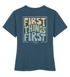 FIRST THINGS FIRST STREETWEAR FRAUEN SHIRT BACKPRINT Stella Muser Shirt ST/ST Shirtee Schieferblau XS 