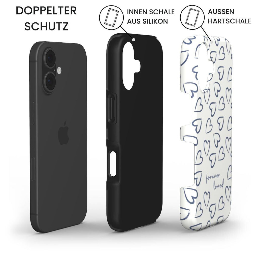 Robuste Handyhülle FOREVER LOVED mit doppeltem Schutz: iPhone, Silikon-Innenschale, Hartschale – Infografik
