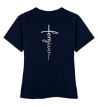 FORGIVEN CROSS FRAUEN SHIRT BACKPRINT - Damen Premium Organic Shirt Stella Muser Shirt ST/ST Shirtee French Navy XS 