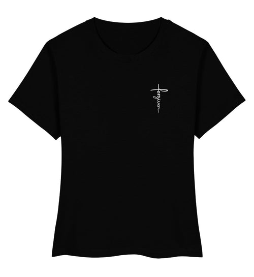 Christliches Damen-T-Shirt Forgiven in Schwarz, 100% Bio-Baumwolle