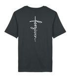 Christliches T-Shirt Forgiven in Anthrazit, Rückansicht mit Rückenprint, 100% Bio-Baumwolle