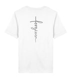 Christliches T-Shirt Forgiven in Weiß, Rückansicht mit Rückenprint, 100% Bio-Baumwolle