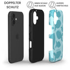 Robuste Handyhülle GESEGNET zeigt doppelten Schutz: iPhone, Silikon-Innenschale und blaue Hartschale – Infografik