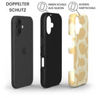 Robuste Handyhülle GESEGNET zeigt doppelten Schutz mit iPhone, Silikon-Innenschale und gelber Hartschale – Infografik