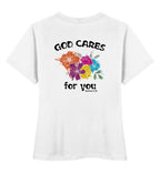 GOD CARES FRAUEN SHIRT BACKPRINT - Damen Premium Organic Shirt Stella Muser Shirt ST/ST Shirtee White XS 