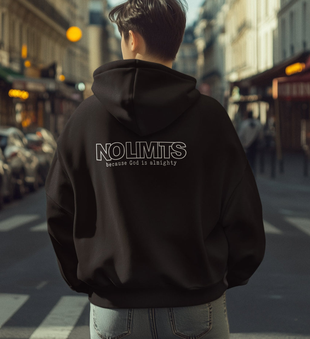 Christlicher Oversized Hoodie GOD IS ALMIGHTY in Schwarz, weitere Ansicht, 100% Bio-Baumwolle