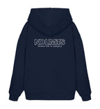 Christlicher Oversized Hoodie GOD IS ALMIGHTY in Dunkelblau, Rückansicht mit Rückenprint, 100% Bio-Baumwolle