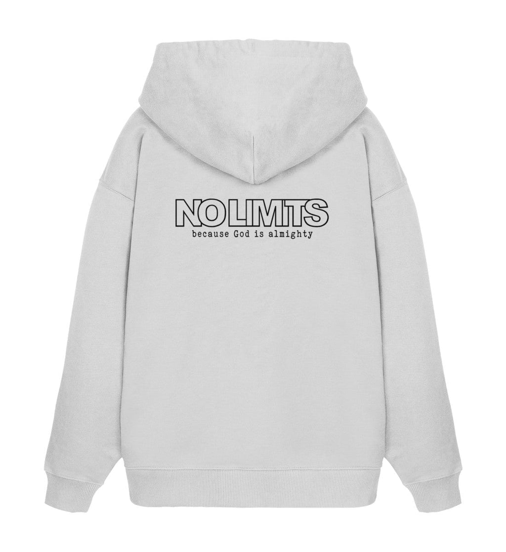 Christlicher Oversized Hoodie GOD IS ALMIGHTY in Grau, Rückansicht mit Rückenprint, 100% Bio-Baumwolle