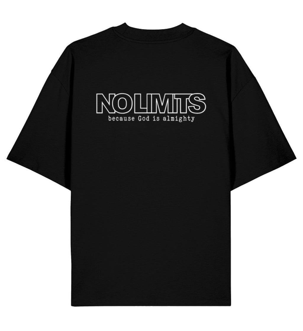Christliches Oversized Shirt GOD IS ALMIGHTY in Schwarz, Rückansicht mit Rückenprint, 100% Bio-Baumwolle
