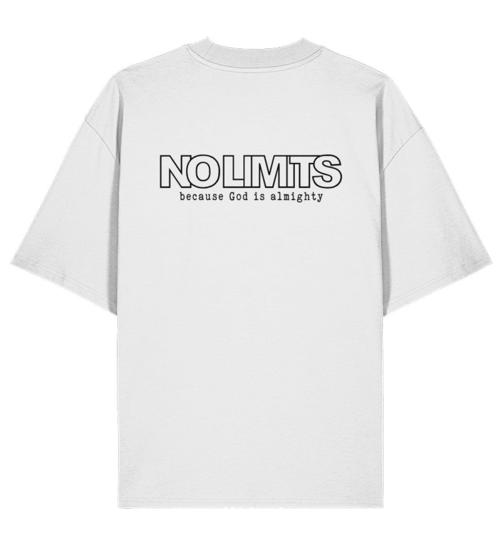 Christliches Oversized Shirt GOD IS ALMIGHTY in Weiß, Rückansicht mit Rückenprint, 100% Bio-Baumwolle