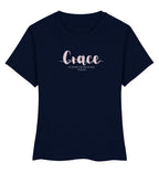 GOD's GRACE FRAUEN SHIRT rosa - Damen Premium Organic Shirt Stella Muser Shirt ST/ST Shirtee French Navy XS 