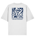 Christliches Oversized Shirt GRACE in Weiß, Rückansicht mit Rückenprint, 100% Bio-Baumwolle
