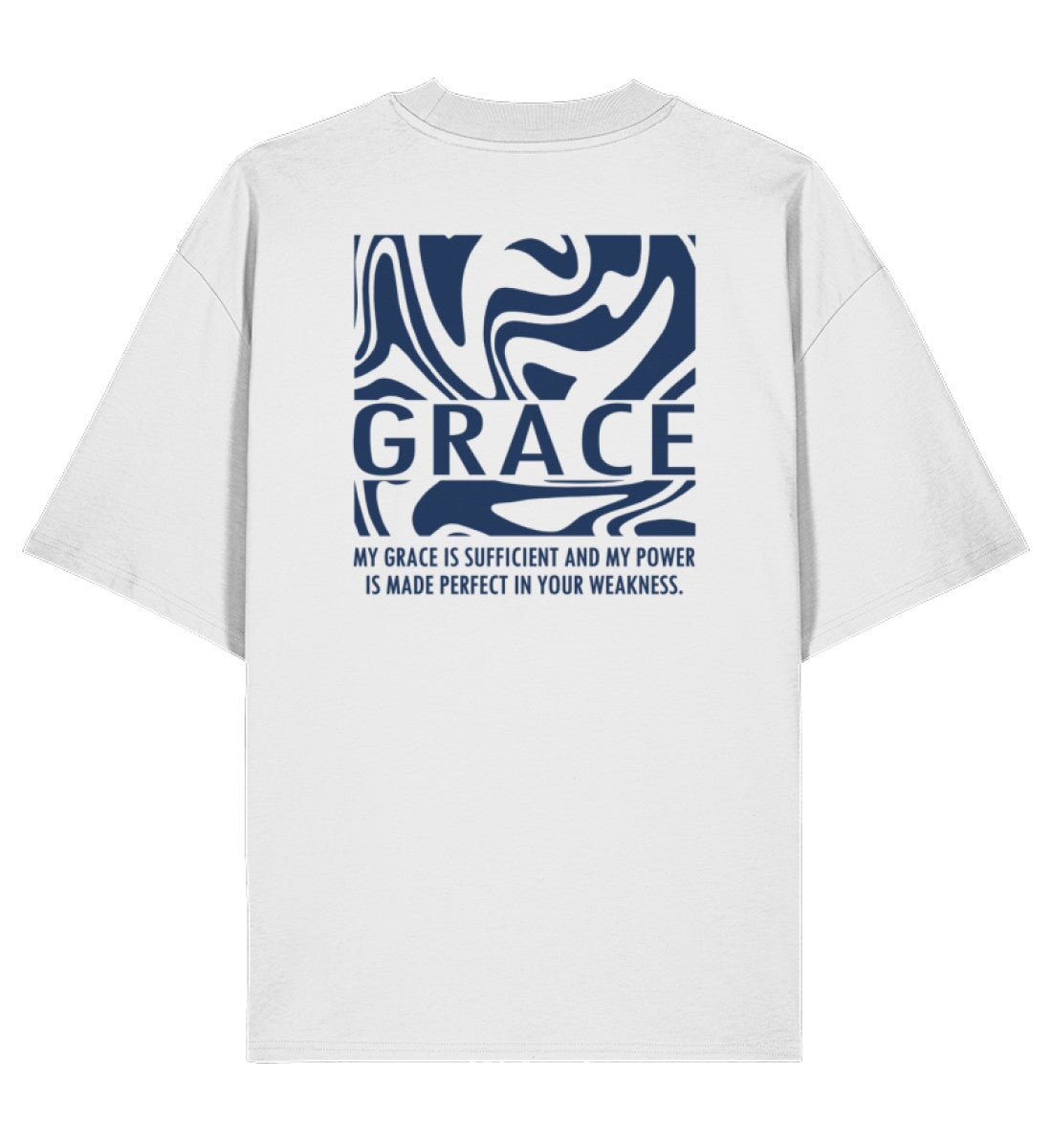 Christliches Oversized Shirt GRACE in Weiß, Rückansicht mit Rückenprint, 100% Bio-Baumwolle