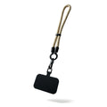 Handyschlaufe fürs Handgelenk in Beige aus Nylon, mit schwarzem Karabiner und flachem Adapter