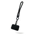 Handyschlaufe fürs Handgelenk in Schwarz aus Nylon, mit Karabiner und flachem Adapter