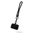 Handyschlaufe fürs Handgelenk in Schwarz aus Nylon, mit Karabiner und flachem Adapter