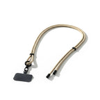 Handykette zum Umhängen in Beige aus Nylon, längenverstellbar, mit schwarzem Karabiner und flachem Adapter