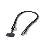 Handykette zum Umhängen in Schwarz aus Nylon, längenverstellbar, mit Karabiner und flachem Adapter