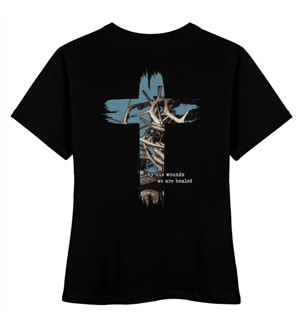 HEALED BY HIS WOUNDS STREETWEAR FRAUEN SHIRT BACKPRINT - Damen Premium Organic Shirt Stella Muser Shirt ST/ST Shirtee Black XS 