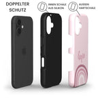 Robuste Handyhülle HOPE mit doppeltem Schutz: iPhone, schwarze Silikon-Innenschale und rosa Hartschale – Infografik