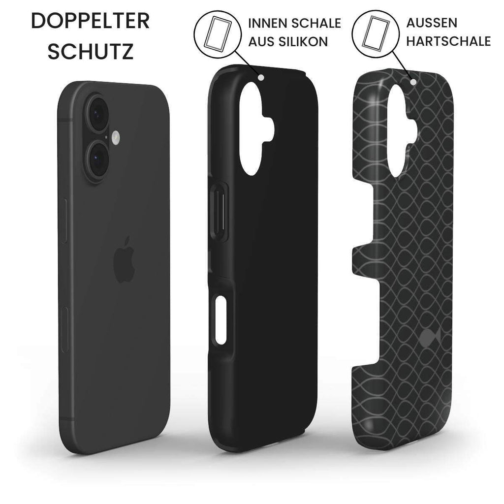Robuste Handyhülle Ichthys mit doppeltem Schutz: iPhone, Silikon-Innenschale und Hart-Außenschale – Infografik
