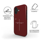Robuste Handyhülle JESUS CROSS in Dunkelrot mit Produktfeatures dargestellt – Infografik