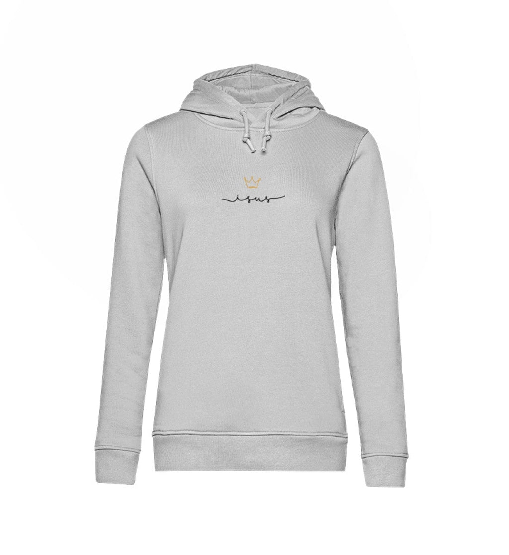 Christlicher Damen-Hoodie JESUS IS KING in Grau, 80% Bio-Baumwolle