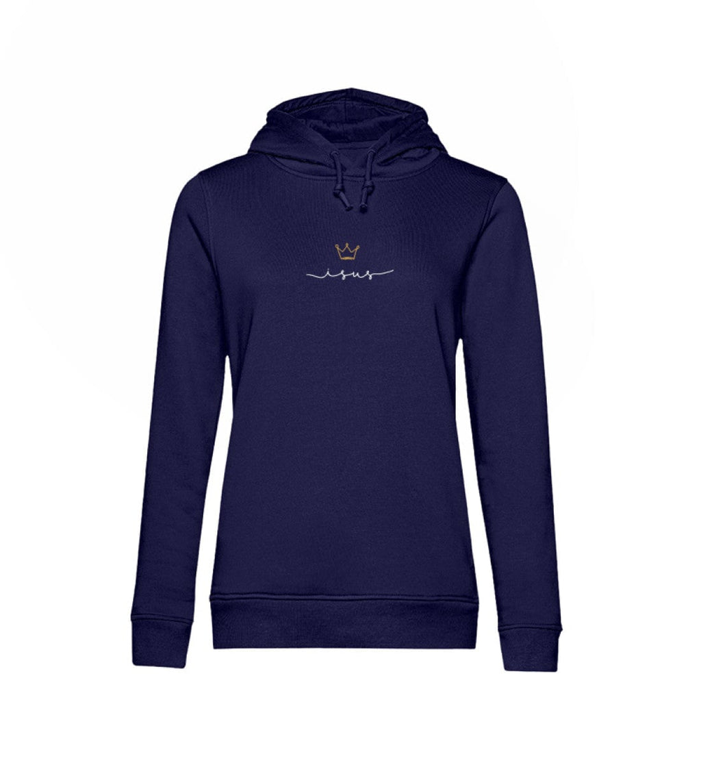 Christlicher Damen-Hoodie JESUS IS KING in Dunkelblau, 80% Bio-Baumwolle