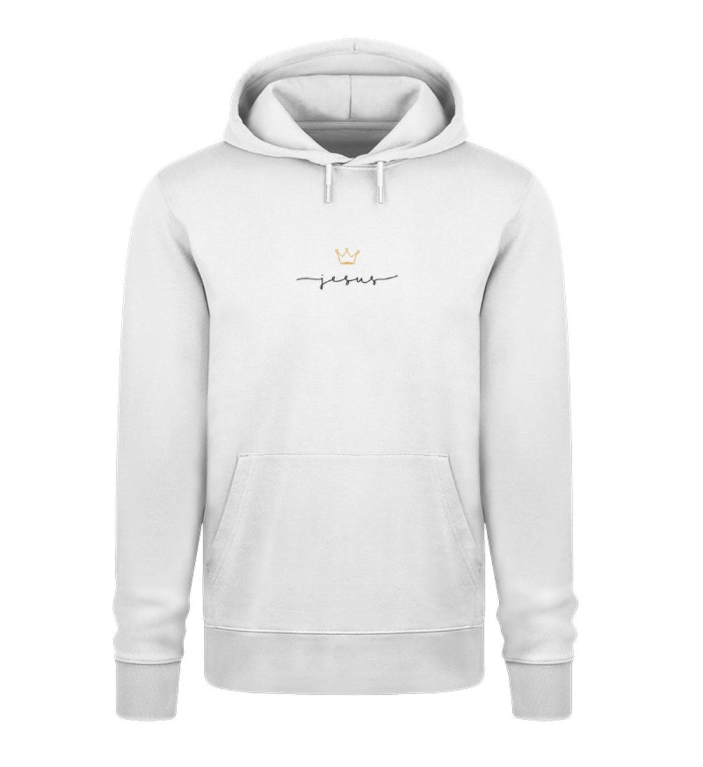 Christlicher Hoodie JESUS IS KING in Weiß, 100% Bio-Baumwolle