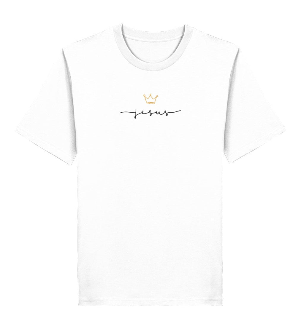 Christliches T-Shirt JESUS IS KING in Weiß, 100% Bio-Baumwolle