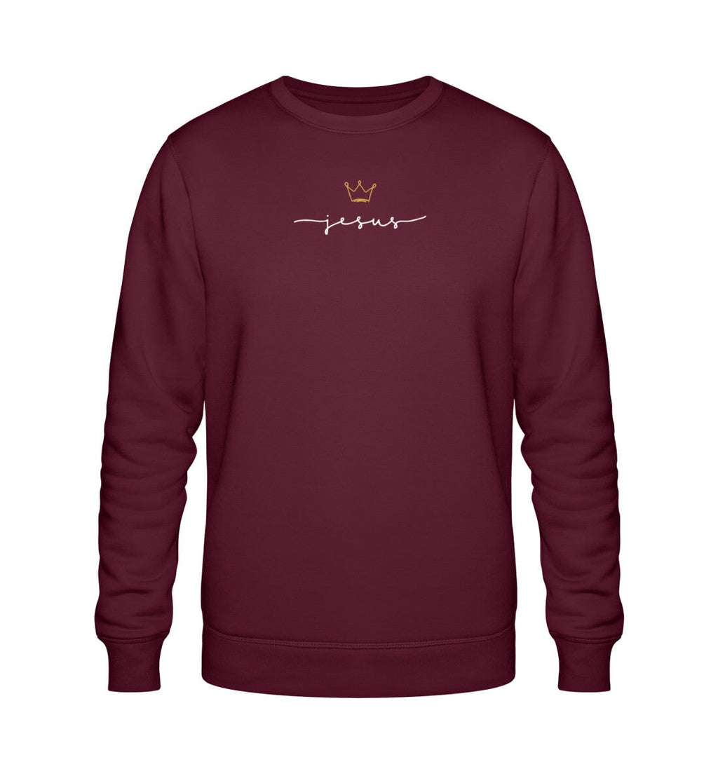 Christliches Sweatshirt JESUS IS KING in Burgund, 85% Bio-Baumwolle