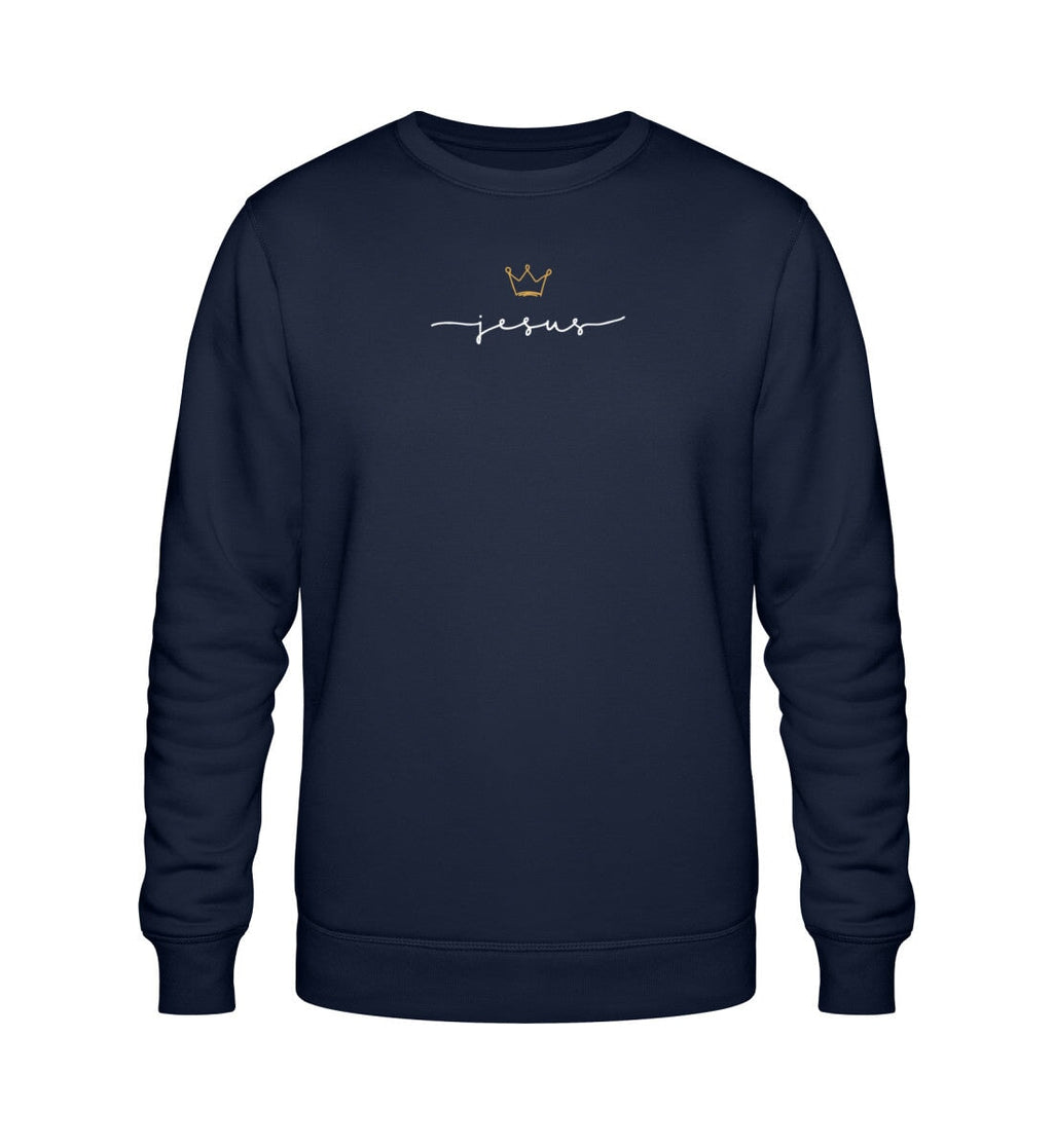 Christliches Sweatshirt JESUS IS KING in Dunkelblau, 85% Bio-Baumwolle